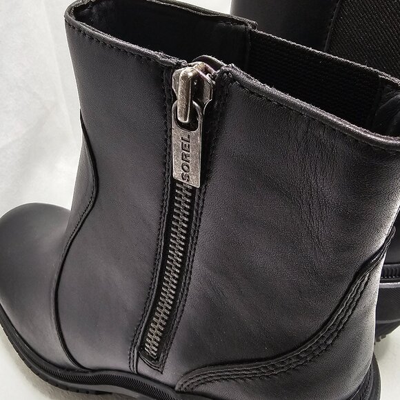 Sorel Wedge Heel Side Zip Black Leather Waterproof Boots Women's Size 8- NEW - Picture 6 of 11